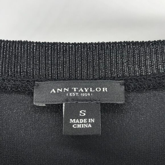 Ann Taylor Top Womens Small Black Tan Stripe Long Sleeve Button Cuff Round Neck - Picture 4 of 9